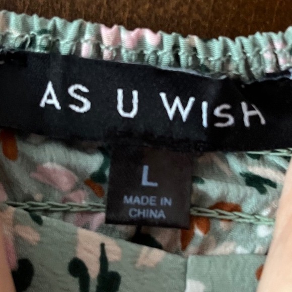 AS U Wish Women's Floral Mini Dress Long Sleeve  Ruffle Hem Sage L NWT - Picture 9 of 13